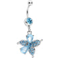 Blue Jeweled Tropical Flower Dangle Belly Ring