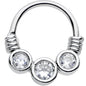 16G Stainless Steel Triple Bezel Clear Circle Septum Clicker