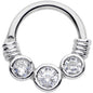 14G Stainless Steel Triple Round Clear Bezel Gem Septum Clicker