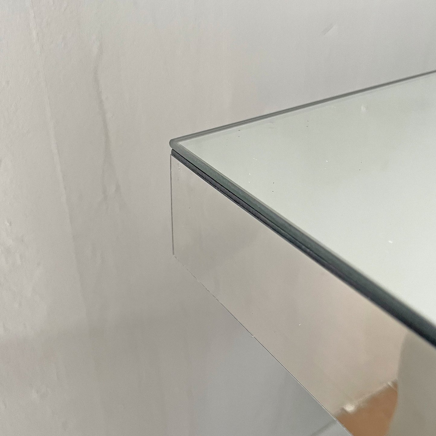 Modern Mirror Side Table, Glass, Double C-Shaped Base, Hall Table, Silver