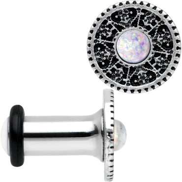 4G Stainless Steel Sky Wheel White Synthetic Opal Plug Set