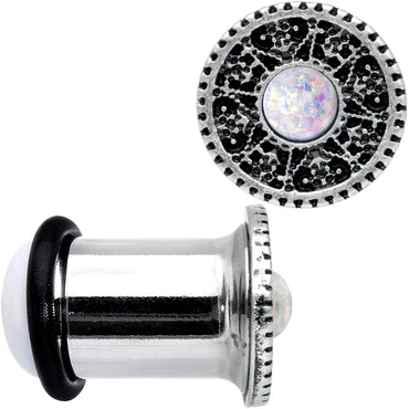 0G Stainless Steel Sky Wheel White Synthetic Opal Plug Set