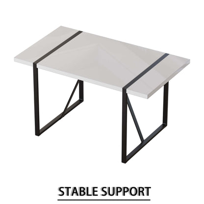 55 '4-person modern MDF dining table set, kitchen black metal leg dining table