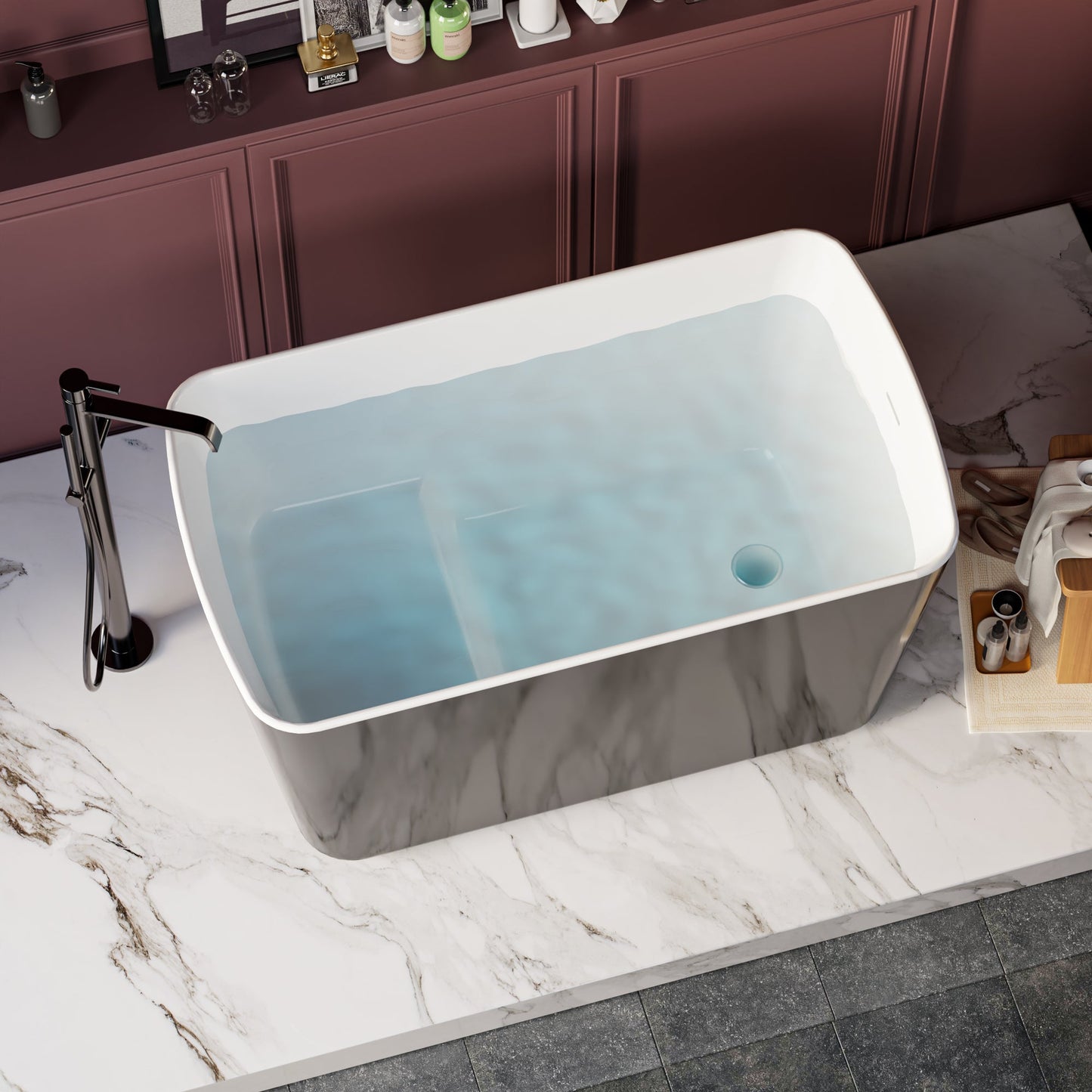 Freestanding Acrylic Soaking Bathtub 49x27.95x24" Square Japanese
