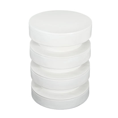 MGO Round Side Table, 3-Tier Design, Indoor Outdoor, 14.2x19.4 in, White