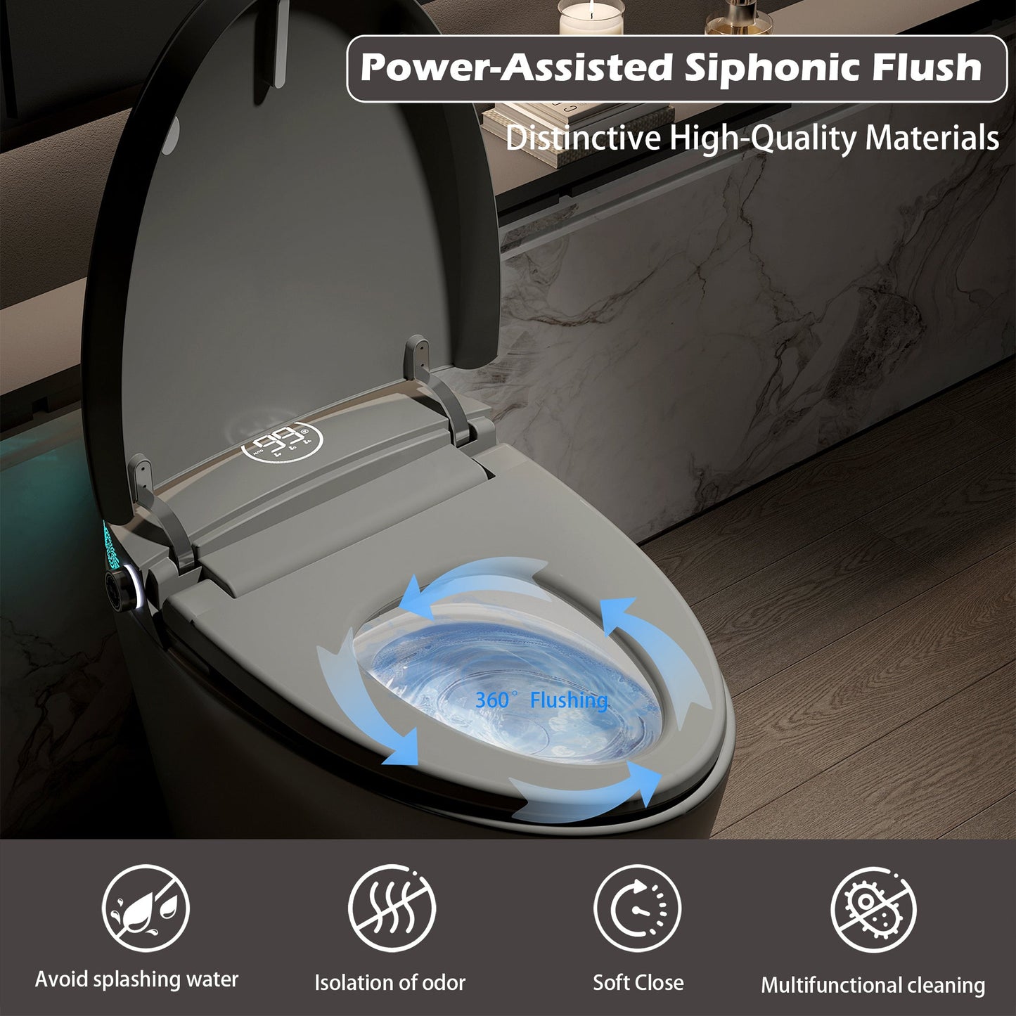 Smart Toilet with Bidet Built in, Bidet Toilet with Heated Seat, Foot Kick,Wa...