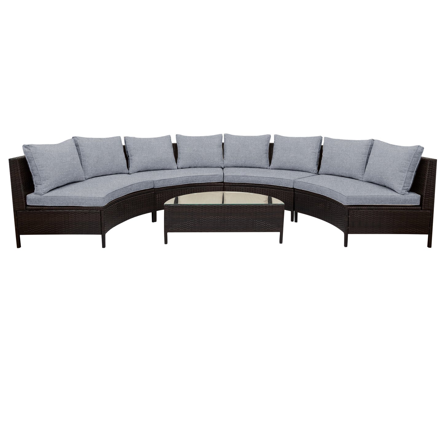 Outdoor Sectional Set PE Rattan Steel Gray Half Moon 5 Piece 350 LB