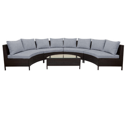 Outdoor Sectional Set PE Rattan Steel Gray Half Moon 5 Piece 350 LB
