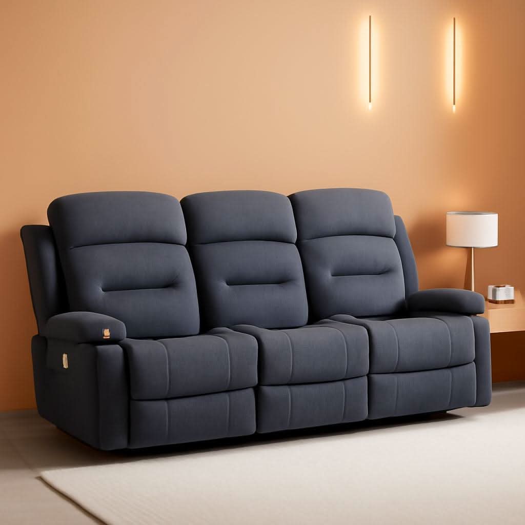 Oversized Charcoal Grey Recliner Sofa With USB Port And Heated Massage