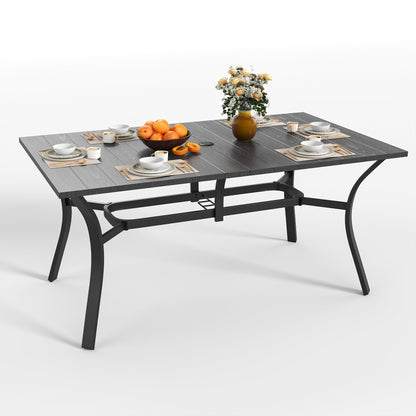 7-Piece Outdoor Patio Dining Set, 63' x 38' Rectangular Wood-Grain Metal Table