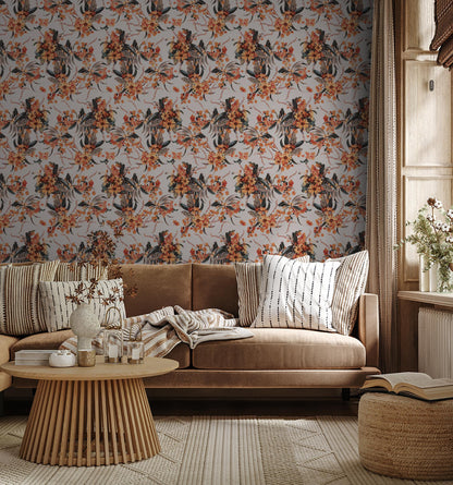 Springtime Wallpaper, off-white and orange