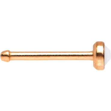 Rose Gold IP 2mm White Imitation Opalite Stone Nose Bone