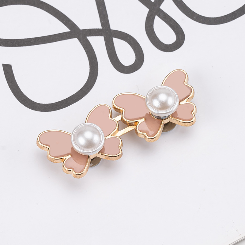 Pearl butterfly waist buckle-pink-alloy-1 pair