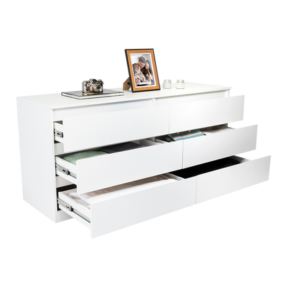 Dresser Minimalist Set of 2 6-Drawer White Particle Board Metal Legs 60.4 In