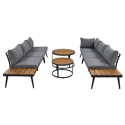 Outdoor Sectional Set Acacia Wood Steel Gray with Nesting Tables