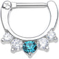 14G 5/16 Five Clear and Blue Cubic Zirconia Septum Clicker