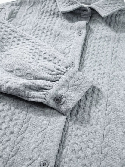 Cable Texture Puff Sleeve Loose Shacket