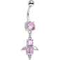 Pink CZ Gem Blooming Dangle Belly Ring