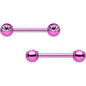 Pink Anodized Titanium Double Gem Nipple Barbell Set