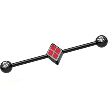 Licensed Black Plated Harley Quinn Logo Industrial Barbell 35mm