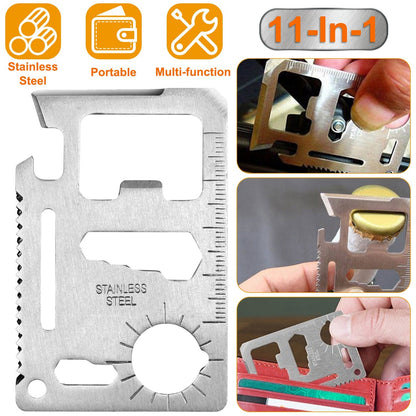 11 In 1 Stainless Steel Multi-tool Credit Card Wallet Portable Survival Pocket Tool Beer Can Opener Knife Fruit Peeler Wrench Saw Blade