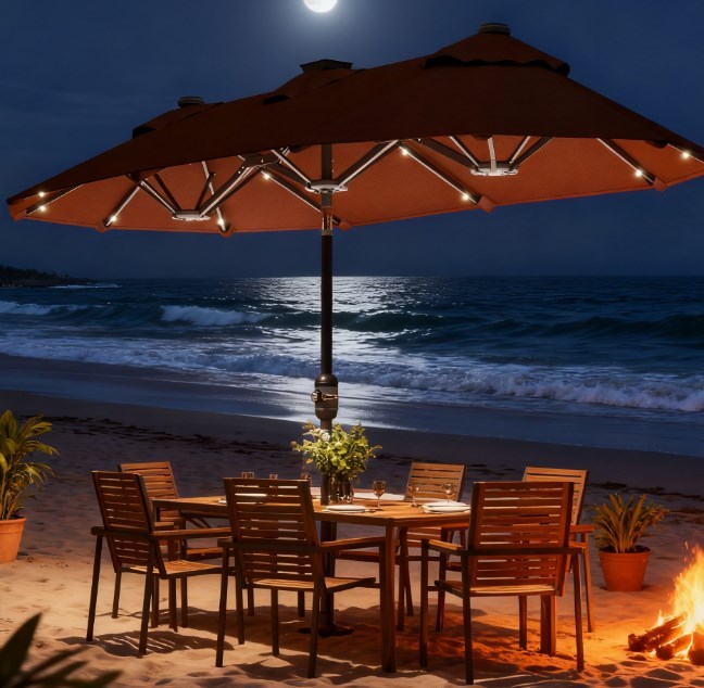 Patio Umbrella Double Sided Solar LED 118" Tilt