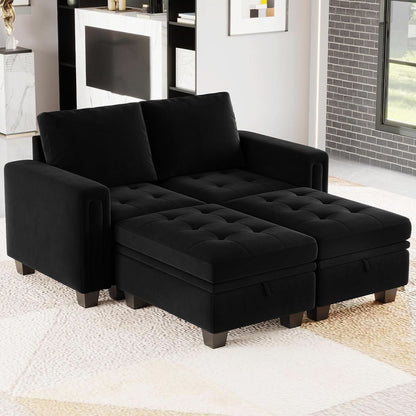 Velvet Modular Sectional Sofa Storage And Reversible Chaise