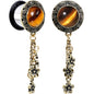 9/16 Tiger Eye Stainless Steel Flower Dangle Single Flare Plug Set