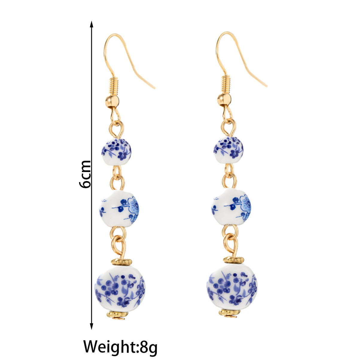 Blue and White Porcelain Bead Long Dangle Earrings