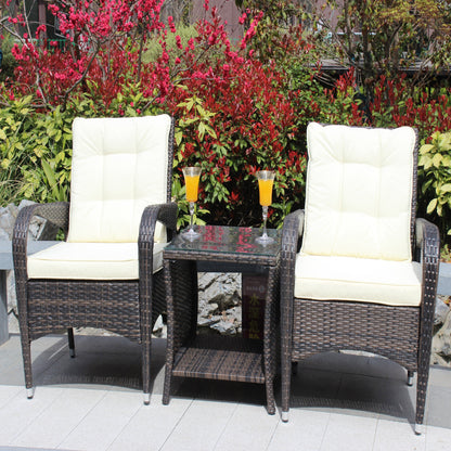 Outdoor Conversation Set PE Rattan Steel Brown Beige Cushion 3 Piece