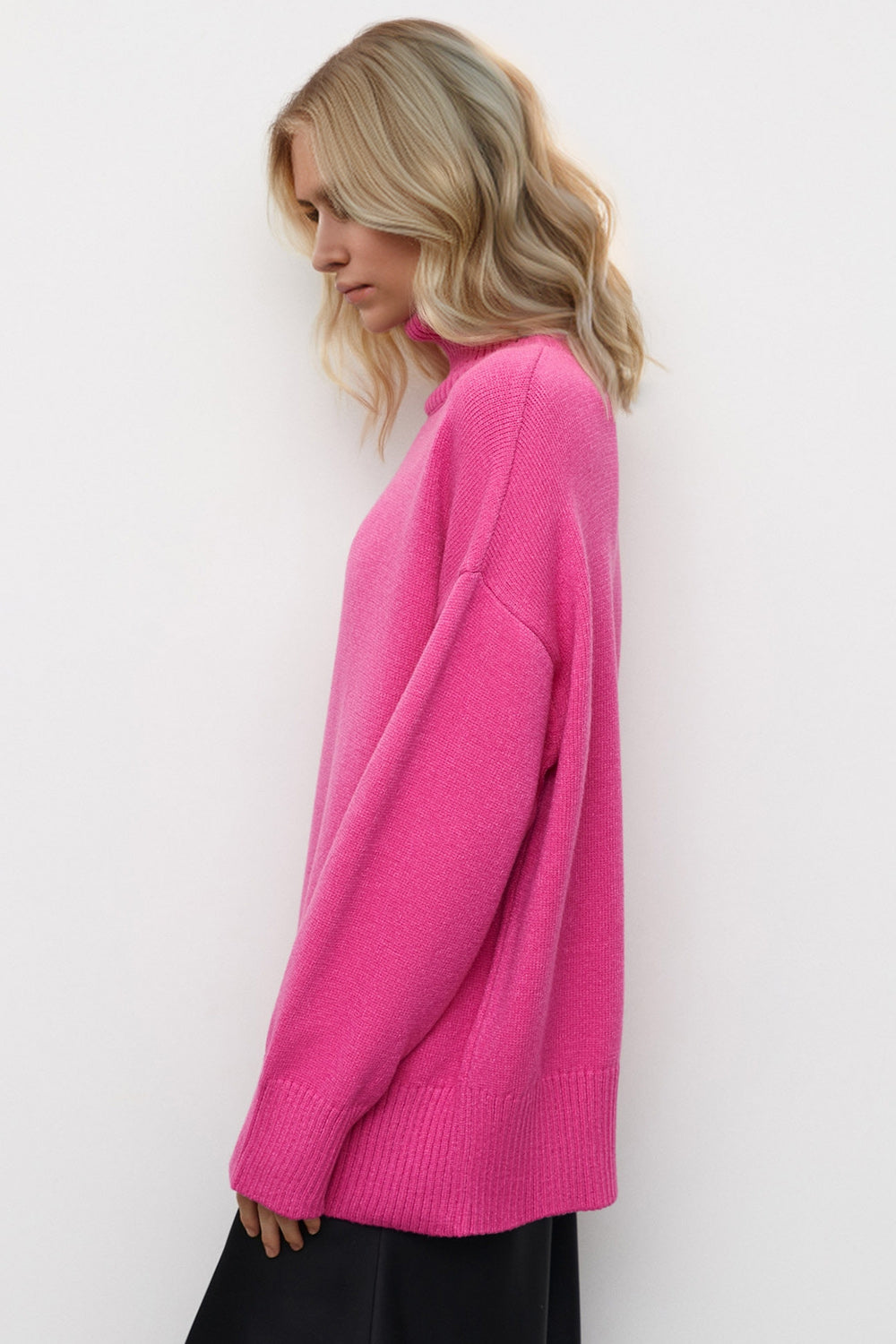 Back To School Sweater - Basic Bae Turtleneck Dropped Shoulder Long Sleeve Sweater