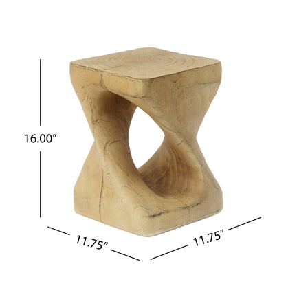 MGO Twist Shape Side Table, Wood-like Texture, Natural, 11.75x11.75x17 in
