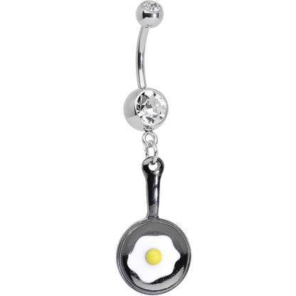 Fried Egg on a Black Frying Pan Dangle Belly Ring