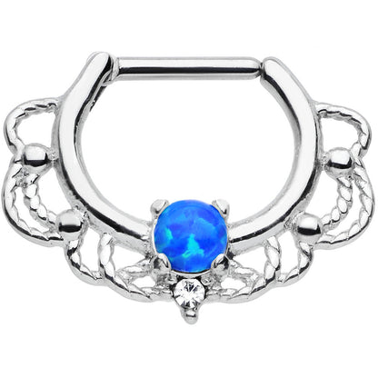 16G Clear Gem Blue Imitation Opal Rope Accent Septum Clicker