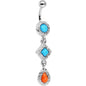 Blue Orange Czech Stone  Diamond Teardrop Dangle Belly Ring