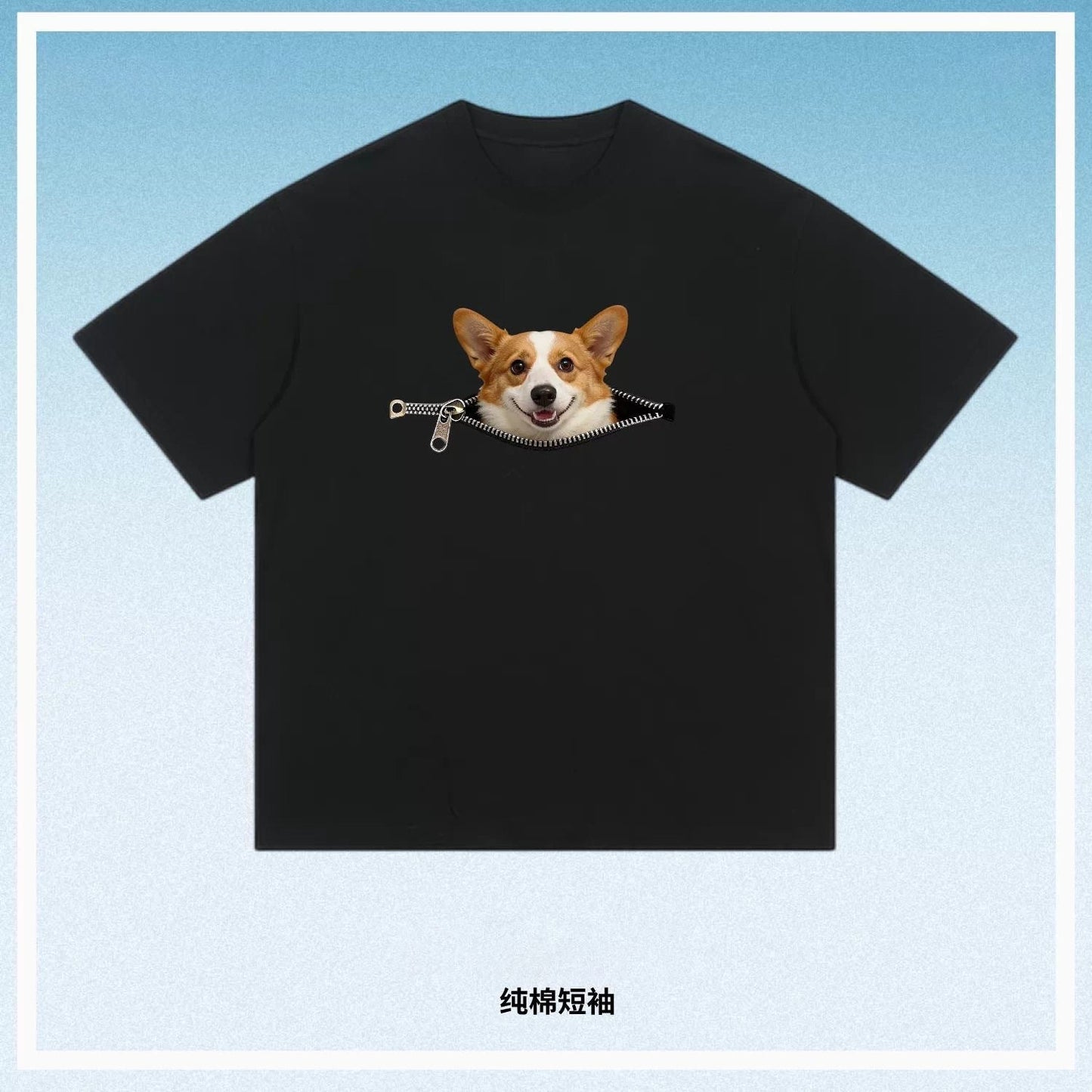 Plus-size Cotton Zip-up Dog-print Casual Summer Couple T-shirts