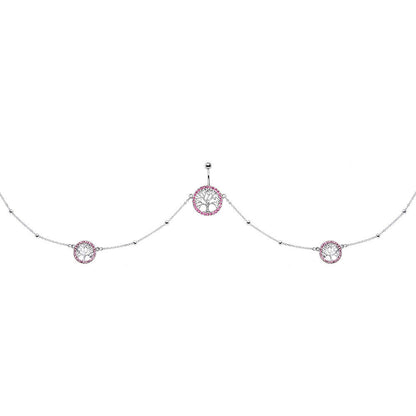 38 Pink Accent Tree of Life Charm Dangle Belly Chain