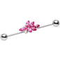 Pink and Aurora Gem Stainless Steel Bouquet Industrial Barbell 36mm