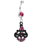 Pink Czech Stone Black Baroque Empress Dangle Belly Ring