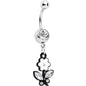 Clear Czech Stone Black Faceted Floral Foliage Dangle Belly Ring
