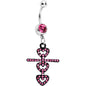 Pink Czech Stone Black Snowman of Love Dangle Belly Ring