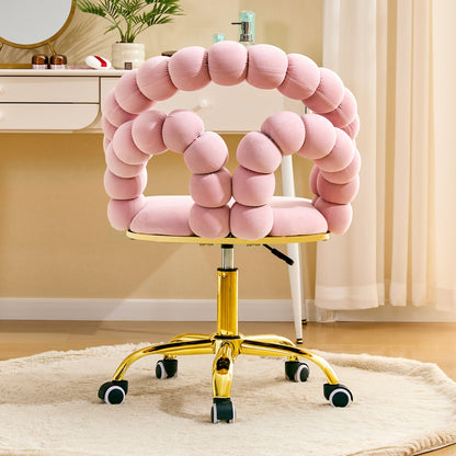 Pink Velvet Bubble Vanity Chair with Gold Base, 360 Swivel Height Adjustable