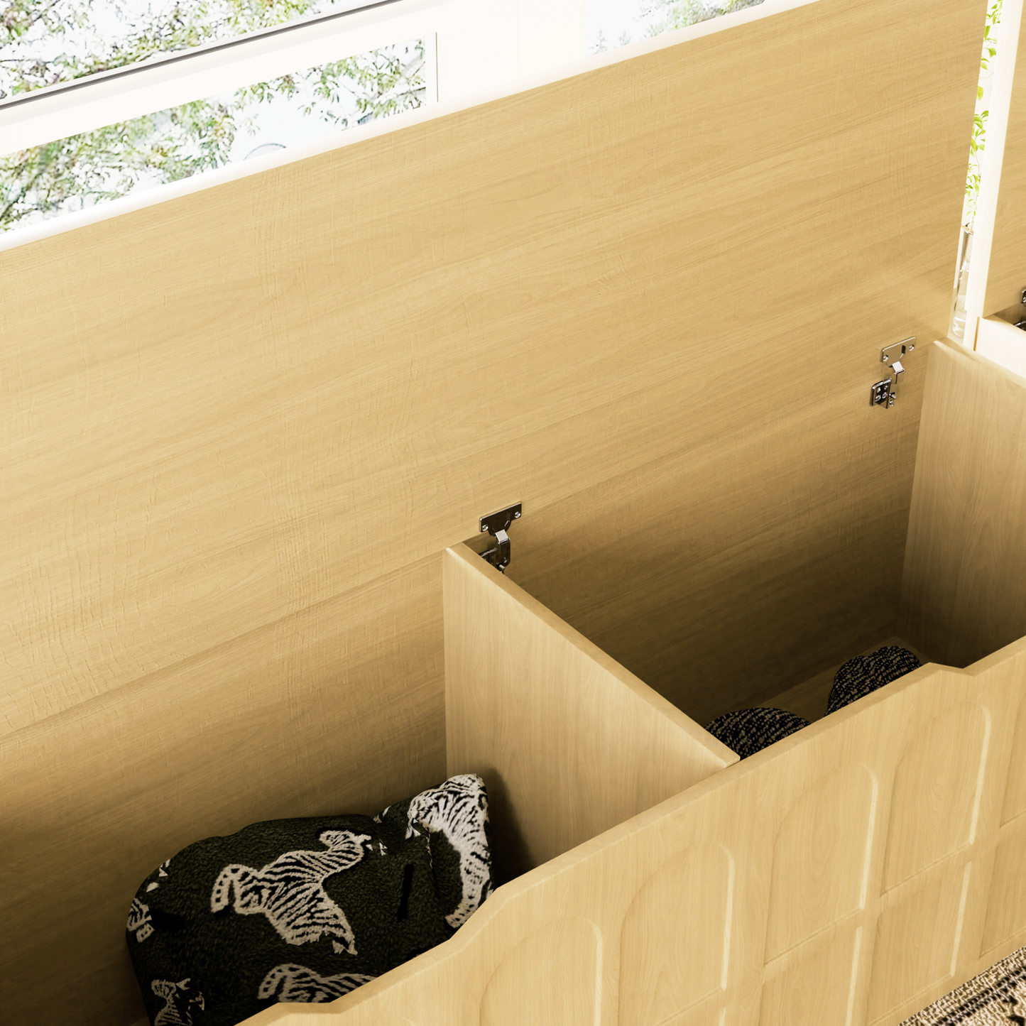 Storage Bench L-Shape 3 Piece MDF Natural Padded Seat 63x63x19 In 360 LB