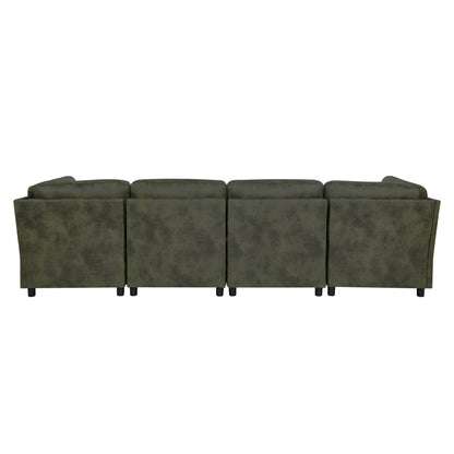 Sectional Sofa Modular Faux Leather Olive 6 Seat 124 In