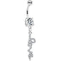 Clear Gem Studded Love Cursive Text Dangle Belly Ring