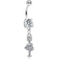 Clear Gem Studded Cupid Arrow Pierced Heart Dangle Belly Ring