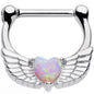 16G Steel Pinkish Synthetic Opal Heart Angel Wing Septum Clicker