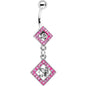 Pink Gem I'm a Square and I Don't Care Bottom Mount Dangle Belly Ring