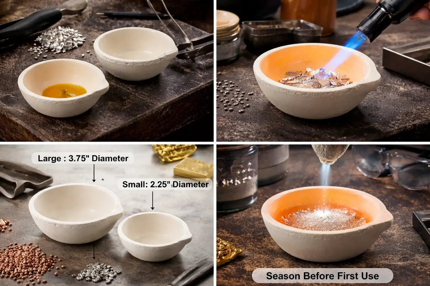 Ceramic Crucible Melting Dish Gold Silver Copper Casting Refining Alloying