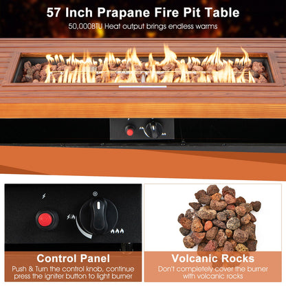 57 Inch 50 000 BTU Rectangular Propane Outdoor Fire Pit Table